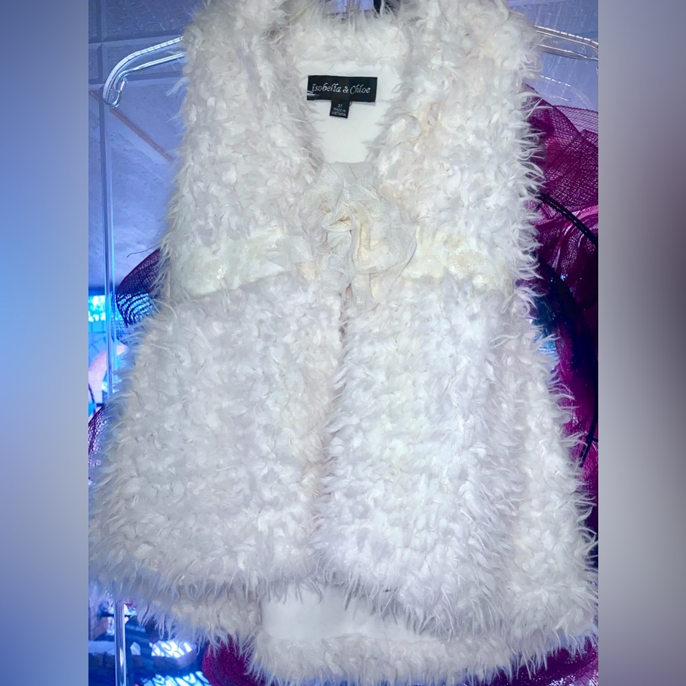 Isabella & Chloe faux fur off white long vest. Beautiful for any occasion!